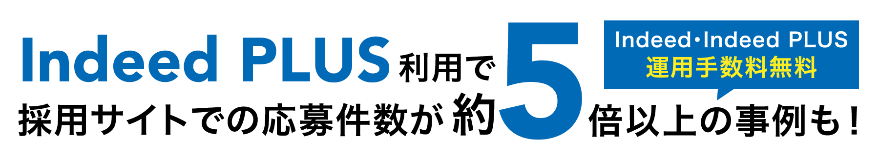 Indeed PLUS利用で採用サイトでの応募件数が約5倍以上の事例も！ Indeed・Indeed PLUS 運用手数料無料